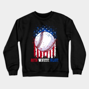 Retro Red White Blue Baseball Lover Fan USA Flag 4th Of July Crewneck Sweatshirt